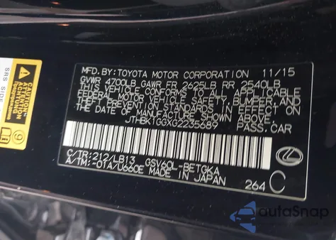 2016 Lexus Es 350 z USA, uszkodzony, nr VIN JTHBK1GGXG2235689